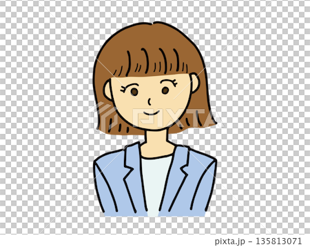 資料説明や挿絵に使える水色スーツを着た若い女性のイラスト 135813071