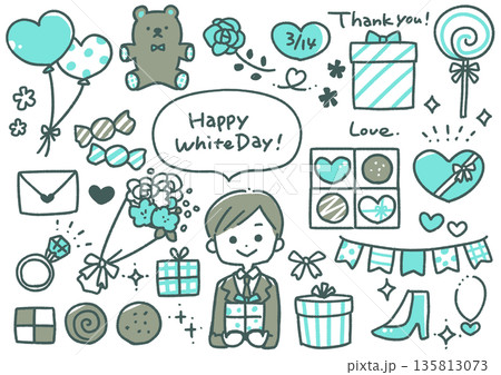 ホワイトデーイラストセット(ブルー) ホワイトデーイラストセット(ブルー) 135813073