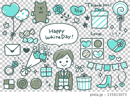 ホワイトデーイラストセット(ブルー) ホワイトデーイラストセット(ブルー) 135813073