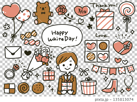 ホワイトデーイラストセット（ピンク） 135813074