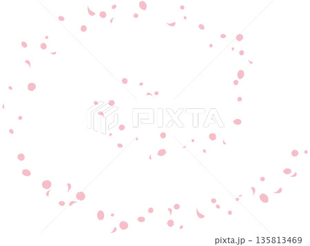螺旋状に花びらが舞う桜吹雪のイラスト 135813469