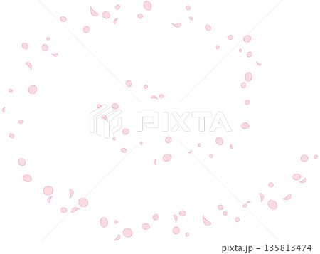 螺旋状に花びらが舞う桜吹雪のイラスト（線あり） 135813474