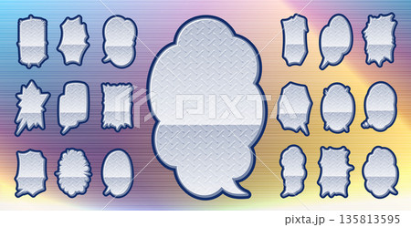 工事現場の縞鋼板模様デザインの吹き出し　縦書き 135813595