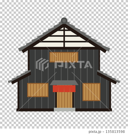 現代日式房屋插圖，牆面為黑色。 135813598