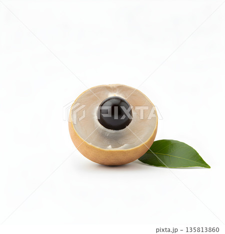 Longan fruit half with single leaf 135813860