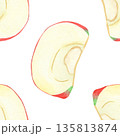 Illustration of an apple, slice, and half, hand-drawn watercolor fruit seamless pattern. Ripe realistic seasonal fruit. 135813874