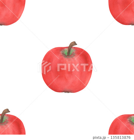 Illustration of an apple, slice, and half, hand-drawn watercolor fruit seamless pattern. Ripe realistic seasonal fruit. Illustration of an apple, slice, and half, hand-drawn watercolor fruit seamless pattern. Ripe realistic seasonal fruit. 135813876