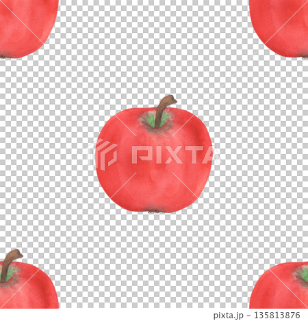 Illustration of an apple, slice, and half, hand-drawn watercolor fruit seamless pattern. Ripe realistic seasonal fruit. Illustration of an apple, slice, and half, hand-drawn watercolor fruit seamless pattern. Ripe realistic seasonal fruit. 135813876