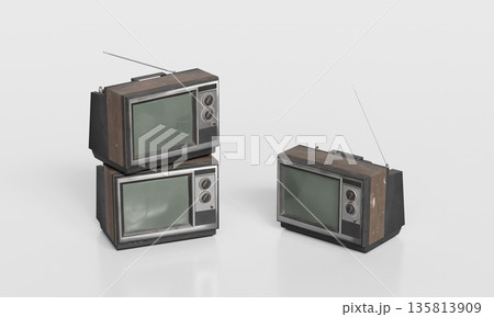 Vintage CRT Television with Antenna . 3D Rendering. 135813909