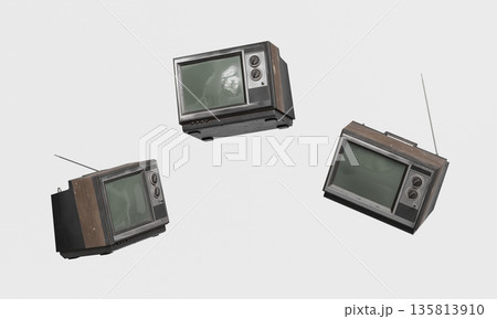 Vintage CRT Television with Antenna . 3D Rendering. Vintage CRT Television with Antenna . 3D Rendering. 135813910