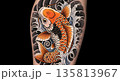 Vibrant koi fish tattoo art on human skin with intricate designs 135813967