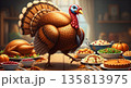 Delicious roasted turkey centerpiece for Thanksgiving dinner celebration 135813975