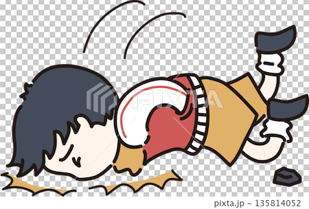 Illustration of a child falling with his hands in his pockets (Color) Illustration of a child falling with his hands in his pockets (Color) 135814052