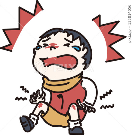 子どもが転んでケガをし泣いているイラスト　カラー 135814056