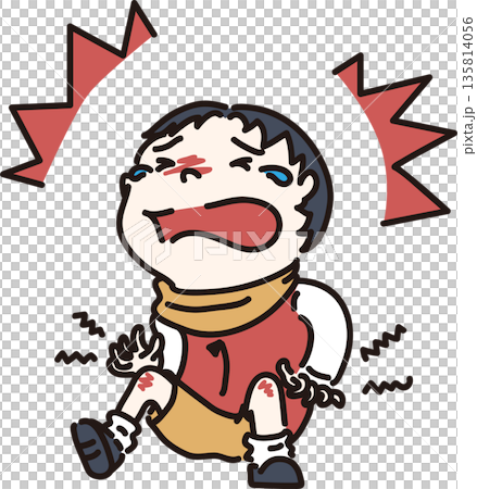 子どもが転んでケガをし泣いているイラスト　カラー 135814056