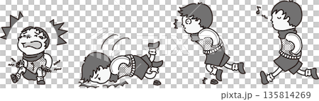 Illustration of a child walking with his hands in his pockets and falling (gray tone) 135814269