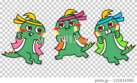 Cute Chupacabra character illustration set cheering by waving a penlight Cute Chupacabra character illustration set cheering by waving a penlight 135814300