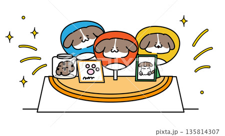 グッズを販売するかわいい犬のキャラクターたち｜イベント・展示ブースのイメージイラスト 135814307