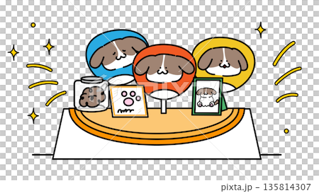 グッズを販売するかわいい犬のキャラクターたち｜イベント・展示ブースのイメージイラスト 135814307