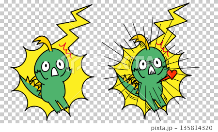 A comical character illustration of a Chupacabra being struck by lightning A comical character illustration of a Chupacabra being struck by lightning 135814320