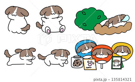 さまざまなポーズのかわいい犬のキャラクターイラストセット 135814321
