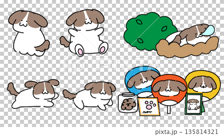 さまざまなポーズのかわいい犬のキャラクターイラストセット 135814321