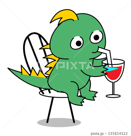 椅子に座ってワインを飲むチュパカブラのキャラクターイラスト 椅子に座ってワインを飲むチュパカブラのキャラクターイラスト 135814322