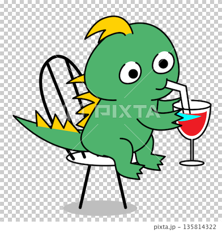 椅子に座ってワインを飲むチュパカブラのキャラクターイラスト 椅子に座ってワインを飲むチュパカブラのキャラクターイラスト 135814322