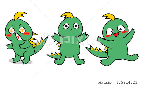 ポーズ違いで感情を表現するチュパカブラのキャラクターセットイラスト 135814323