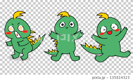 ポーズ違いで感情を表現するチュパカブラのキャラクターセットイラスト 135814323