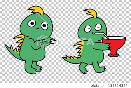 Chupacabra character illustration drinking a drink and looking embarrassed Chupacabra character illustration drinking a drink and looking embarrassed 135814325