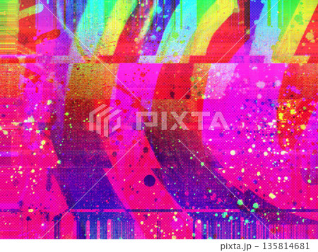 Colorful Abstract Glitch Art with Neon Pink, Purple, Yellow, Red for 90s, Y2K Aesthetic 135814681