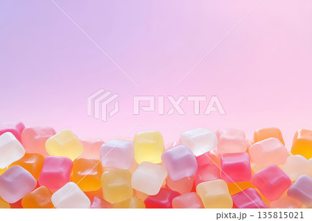 パステルカラーの砂糖菓子とグラデーション背景のフレーム 135815021