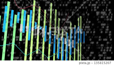 Displaying bar chart in binary digit matrix, with green, blue, white bars and red-teal line graphs Displaying bar chart in binary digit matrix, with green, blue, white bars and red-teal line graphs 135815207
