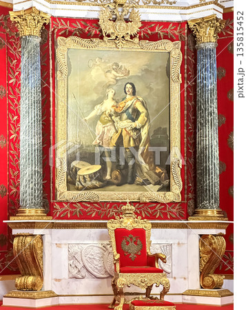 The luxurious interiors of the Peter the Great Hall (Small Throne Room) in the Hermitage Museum in St. Petersburg, Russia. The luxurious interiors of the Peter the Great Hall (Small Throne Room) in the Hermitage Museum in St. Petersburg, Russia. 135815452