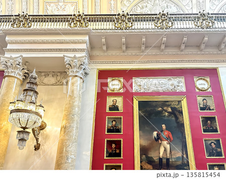 The luxurious interiors of the 1812 Military Gallery at the Hermitage Museum in St. Petersburg, Russia. 135815454