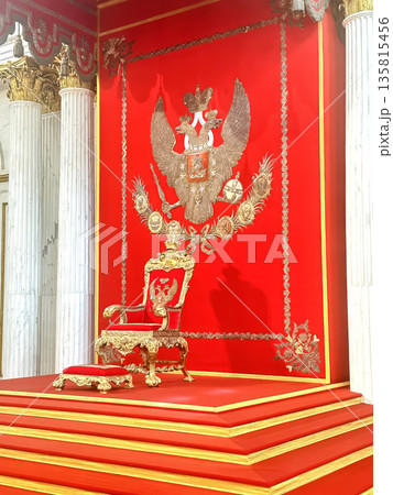 The luxurious interiors of the Peter the Great Hall (Small Throne Room) in the Hermitage Museum in St. Petersburg, Russia. The luxurious interiors of the Peter the Great Hall (Small Throne Room) in the Hermitage Museum in St. Petersburg, Russia. 135815456