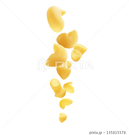 Italian pasta levitating on a white background 135815578