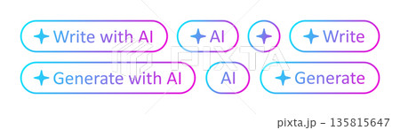 AI star button. Write, generate with AI stamp. Artificial intelligence symbol. Gradient blue purple digital AI robot sign. Magic star smart assistant. Vector illustration isolated on white background AI star button. Write, generate with AI stamp. Artificial intelligence symbol. Gradient blue purple digital AI robot sign. Magic star smart assistant. Vector illustration isolated on white background 135815647