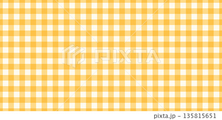 Yellow gingham fabric seamless pattern. Cute check plaid. Picnic kitchen tablecloth texture. Gingham square vintage texture. Vector illustration isolated on white background 135815651