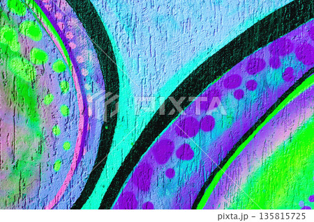 Abstract Graffiti Art in Blue, Purple, Green with Neon Pink Accents, Y2K Style 135815725