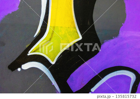 Abstract Graffiti Art with Yellow, Purple, Black, White Shapes in Modern Urban Style 135815732