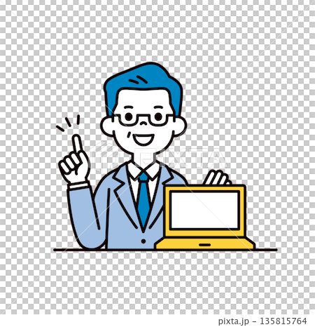 パソコンの画面を見せて商談する、社長・経営者・上司のシンプルな上半身ベクターイラスト素材 パソコンの画面を見せて商談する、社長・経営者・上司のシンプルな上半身ベクターイラスト素材 135815764