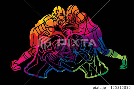 American Football Sport Players Mix Action Cartoon Graphic Vector 135815856