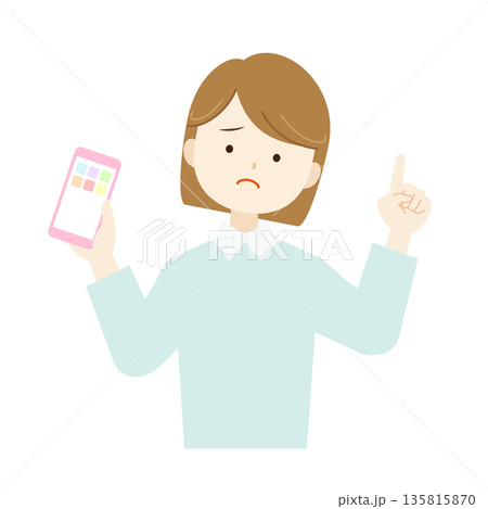 スマホを操作する女性の上半身イラスト素材 SNS・アプリ・通信 スマホを操作する女性の上半身イラスト素材 SNS・アプリ・通信 135815870