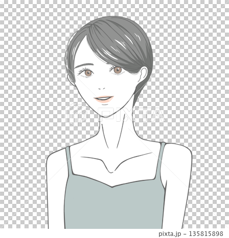 A smiling woman (black hair) wearing a camisole 135815898