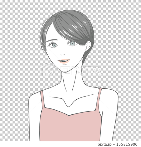 A smiling woman (black hair) wearing a camisole 135815900