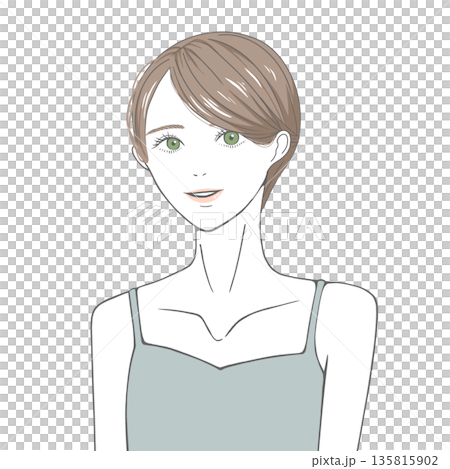 A smiling woman (brown hair) wearing a camisole A smiling woman (brown hair) wearing a camisole 135815902