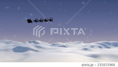 Image of santa claus in sleigh over full moon in winter scenery background Image of santa claus in sleigh over full moon in winter scenery background 135815960