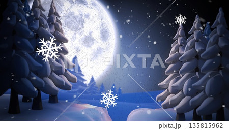 Image of snow falling over full moon in winter scenery background Image of snow falling over full moon in winter scenery background 135815962